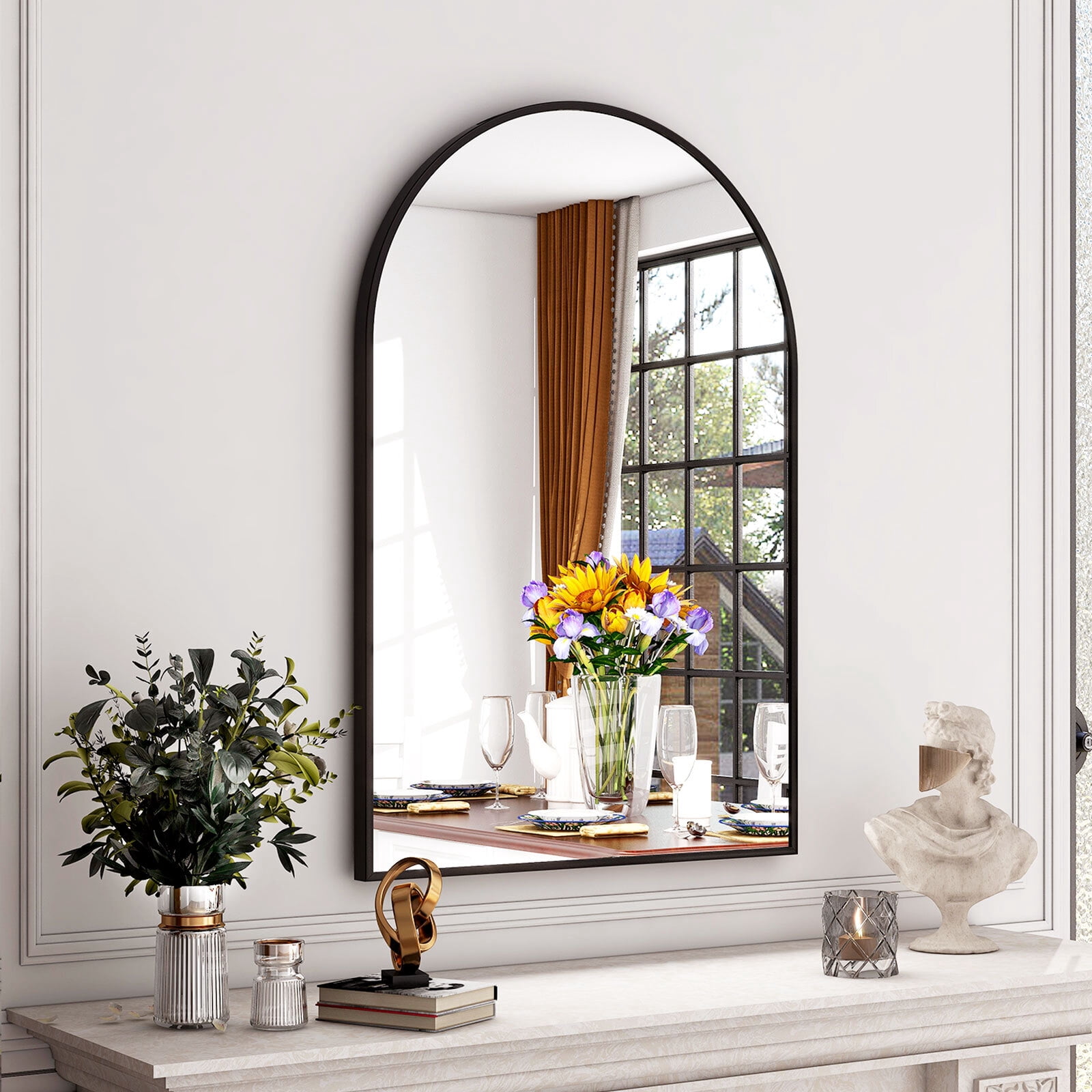 SHATTERVUE 24"x 16.1" Arched Vanity Mirror Bathroom Mirror Wall Mounted, Black