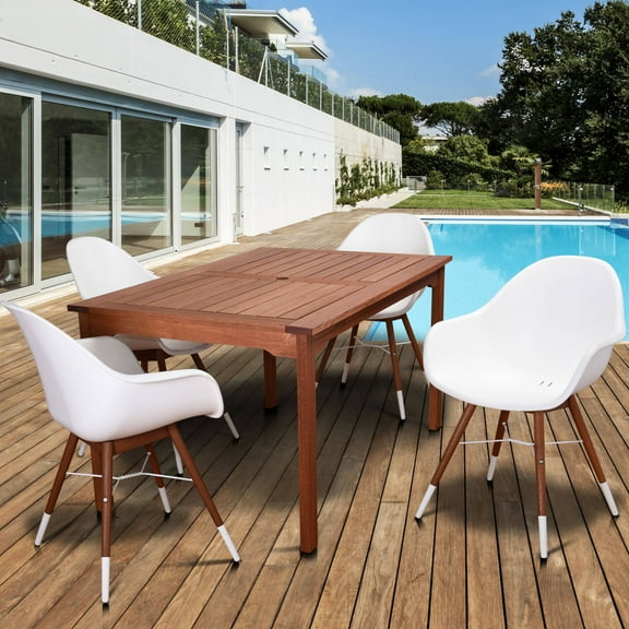 Amazonia Eucalyptus Wood Dining Set with 4 Chamonix Chairs