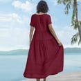thumbnail image 5 of WTOBBY Women's Summer Dress Casual Loose Long Beach Vacation Dresses Short Sleeve Solid Color, Easy and Breezy for Daily Wear,Wine XL, 5 of 5