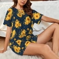 thumbnail image 4 of Honeii Blue Striped Sunflower A for Women's Summer Pajama Set featuring Soft Short Sleeve Shirt & Matching Bottoms with Convenient Pockets for Relaxed Home Wear-3X-Large, 4 of 6