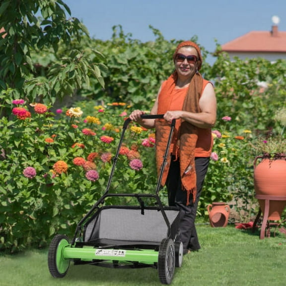 50.8cm/20in Manual Reel Mower Adjustable 5-Blade Push Lawn Walk-Behind Tool