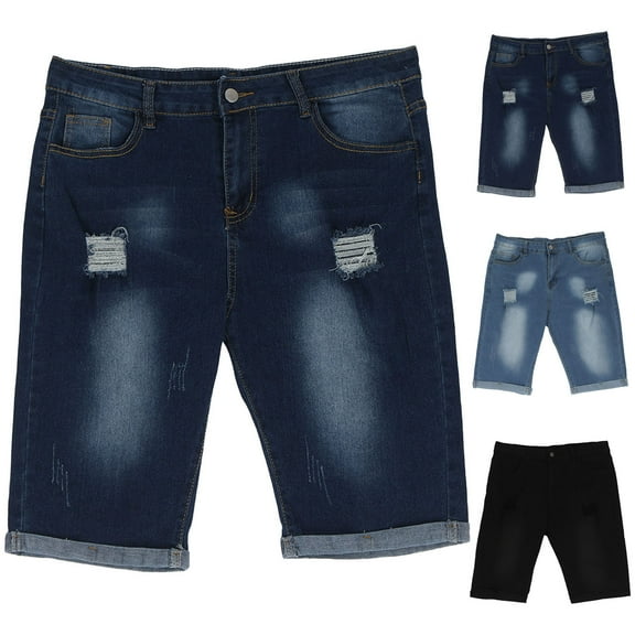 Jean Shorts Men Zipper Button Elastic Waist Casual Pocket Sports Shorts Pants Black Summer Denim Cargo Shorts