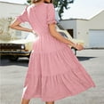 thumbnail image 1 of SMihono Robe Maxi Bohème d'Été pour Femmes Grande Taille Robe pour Femmes Imprimé à Pois Manches Courtes Manches Bouffantes Robe Longue Décontractée à Pois Robe de Plage Évasée, 1 of 6