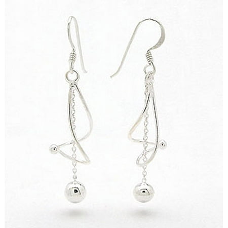 - Twisted Spiral with Chain and Ball Drop Dangle Sterling Silver Hook Earrings