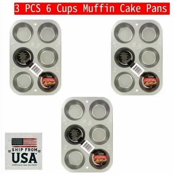 STARLIGHT- Set Of 3 Pack Cooking Concepts 6-Cups Tin Muffin Pans Cake Pans For Home Baking
