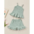 thumbnail image 4 of Kiapeise 2PCS Toddler Baby Girls Summer Shorts Clothes Ruffle Top Strap Sleeveless Floral Shirt + Cotton Shorts Pants Ribbed Outfits, 4 of 8