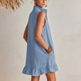 thumbnail image 4 of Kukoosong Women's Sleeveless Zip Collar Ruffle Hem Tank Mini Dress, Solid Color Loose Shift Dress with Side Pocket, Irregular Hem Short Summer Sundress, 4 of 7