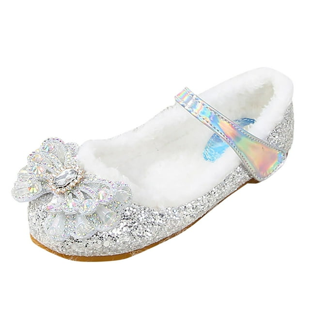 Djtdsds Girl Princess PU Sequins Shoes Children Silver Performance Shoes Size:12.5