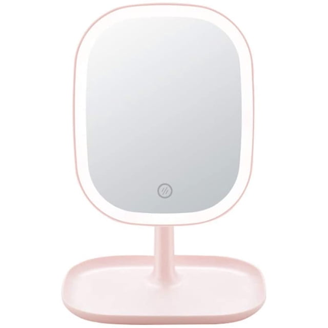 LED Maquillage Miroir de Vanité, Écran Tactile Portable Dimmable Comptoir Miroir Cosmétique, Miroir de Vanité Éclairé LED, avec Écran Tactile Détachable et Rotation de 180 Degrés, Rose