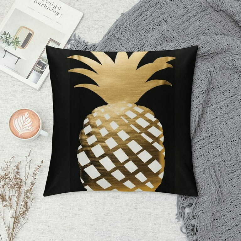RUIYC Pineapple Pillow Covers Summer Beach Decorative Throw Pillow Case Gold Pineapple in Black White Stripes Pillow Case Square Cushion Cover for