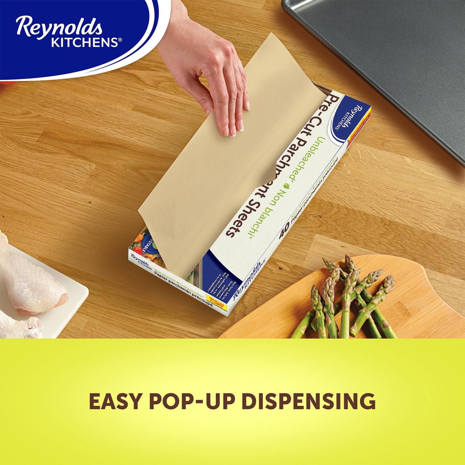 Reynolds Kitchens Pre Cut Parchment Sheets 40ct, Unbleached Compostable Parchment Paper, 40-count, 11x12 in