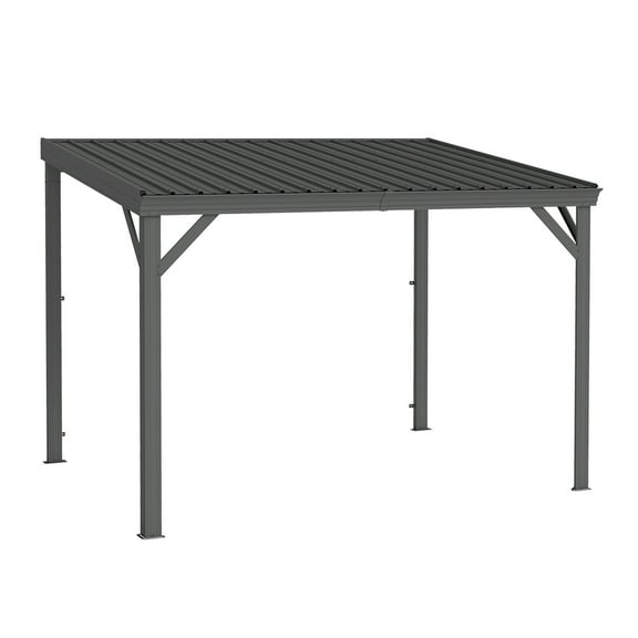 8' x10' Lean to Gazebo with Upgraded Drainage System, Wall Mounted Gazebo Hardtop Galvanized Steel Sloping Roof for Patio Deck Backyard Lawn Party(Gray)