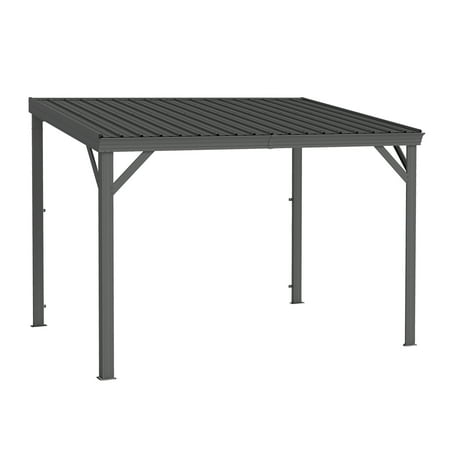 TK 8' x10' Lean to Gazebo with Upgraded Drainage System Wall Mounted Gazebo Hardtop Galvanized Steel Sloping Roof for Patio Deck Backyard Lawn Party(G