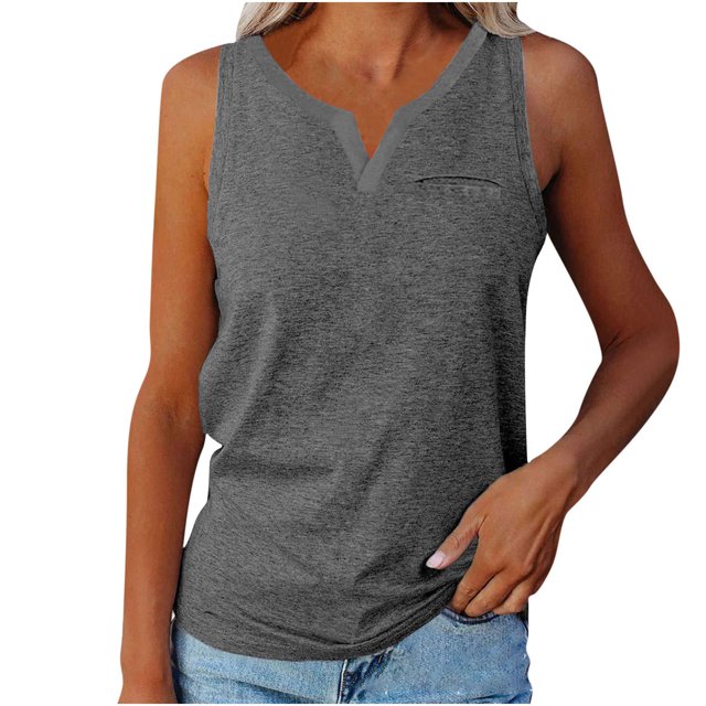 T-shirts pour Femmes Mode Décontractée Unie Col en V Sans Manches T-Shirt Pull Tops