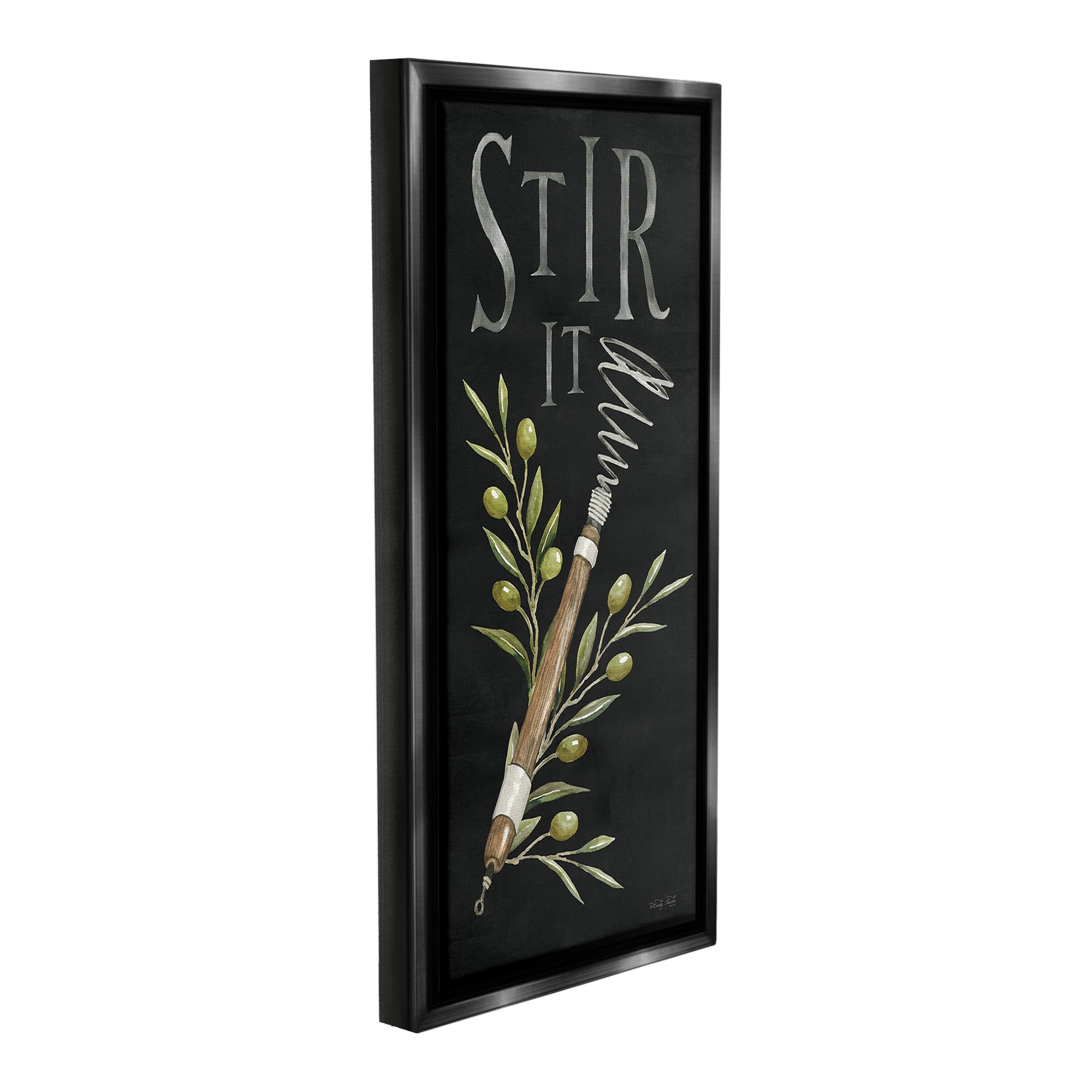 Stupell Industries Stir It Vintage Kitchen Food & Beverage Painting Black Floater Framed Canvas Art Print Wall Art, 11 x 25