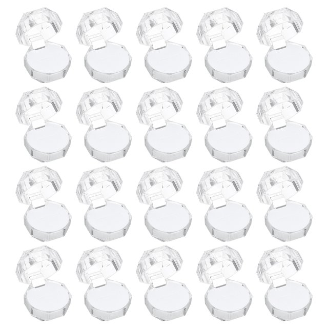 Cajas de anillo de plástico transparente Uxcell 1.5"x1.5" caja para anillo de compromiso, caja para joyas de aretes con inserto de espuma blanca 20 piezas