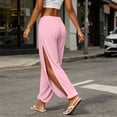 thumbnail image 2 of Yoga Pants For Women Side Slit Solid Color Elastic Waist Sports Pants Casual Trousers Long Pants for Gym, 2 of 9