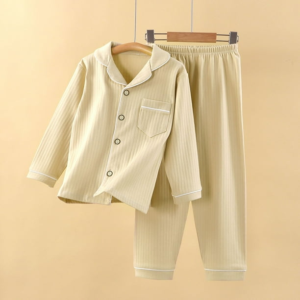 Conjuntos de blusas y camisas de cuello redondo y manga larga para niños, conjunto de traje de casa de color sólido para otoño e invierno, conjunto de pijama informal de manga larga y pantalones largo