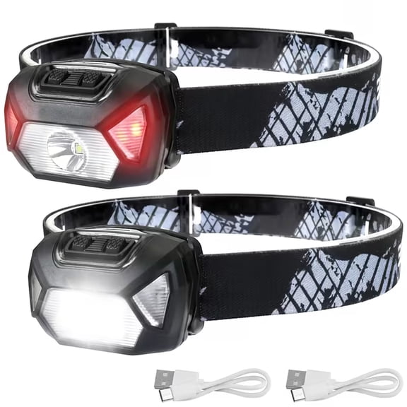 2-Pack Rechargeable LED Headlamp Flashlight,High Lumen Brightly Headlight with 6 Modes,Waterproof Head-Lamp for Outdoor Camping Running Hiking Fishing