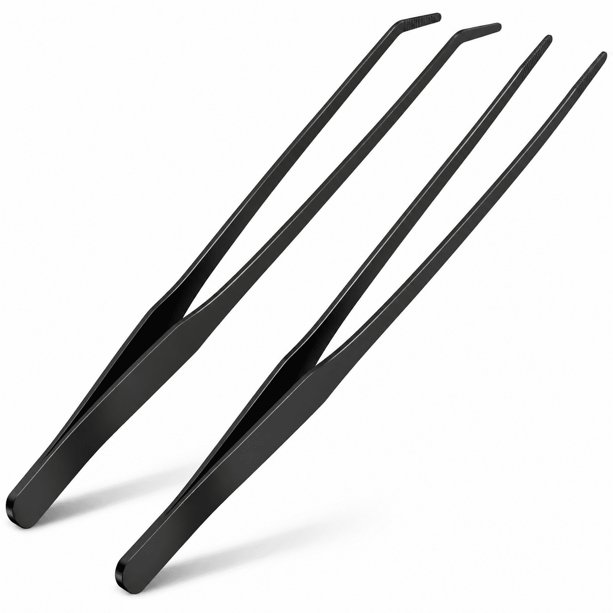 RAIRSKY 2Pc-10.6 Aquarium Tweezers Stainless Steel Straight and Curved Tweezers Set Long Handle Reptile Feeding Tongs for Lizards Bearded Dragon Snake Tank Accessories (Black)