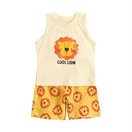 

NIUREDLTD Toddler BOYS Summer Sleeveless Animal Printed Tank Pullover Tops Shorts Outfits 0 To 4 Years Sizes 0-6 Months