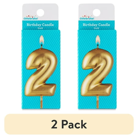 (2 pack) Gold Number 2 Birthday Candle by Way To Celebrate