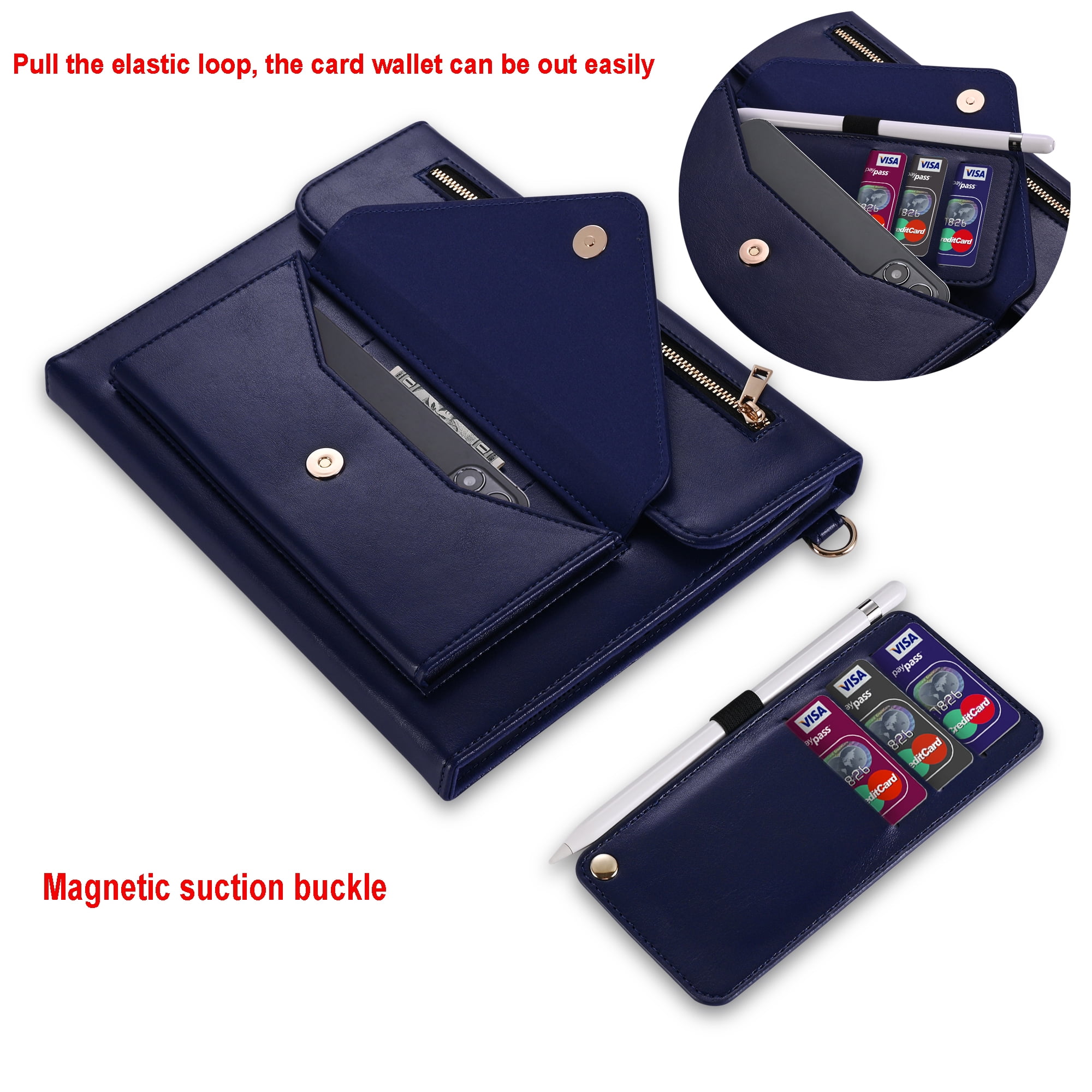 TECH CIRCLE Business Case for Case for iPad 10.2 inch 9th/8th/7th Gen 2021/2020/2019, Premium PU Leather Folio Stand Cover Pencil Holder Zipper Pocket Bag Shoulder Hand Strap Protective Case,Blue