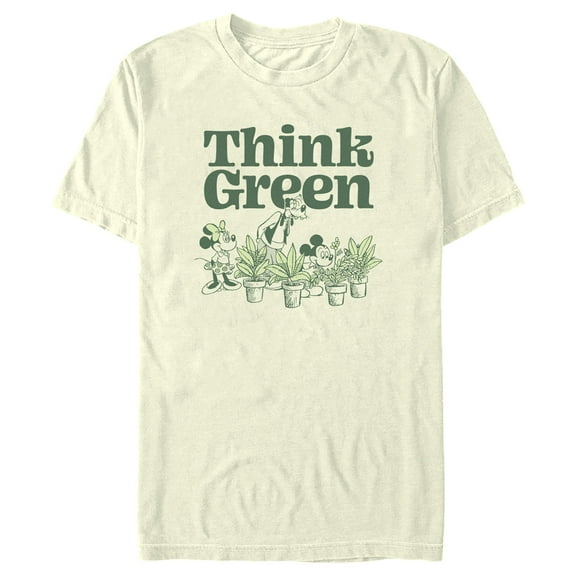 Men's Mickey & Friends Green Think Plant Lovers Graphic Tee Beige 2X Large
