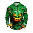 thumbnail image 3 of GrmtClth Men's Long Sleeve Halloween Casual Polo Shirts Classic Turn Down Collar Pumpkin Bat Holiday Pattern Lightweight Athletic Outdoor Pullover Tops Green M, 3 of 7
