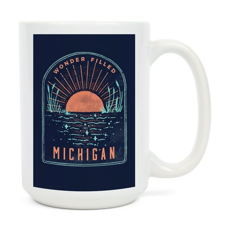 

15 fl oz Ceramic Mug Michigan Lake Life Series Wonder Filled Contour Dishwasher & Microwave Safe