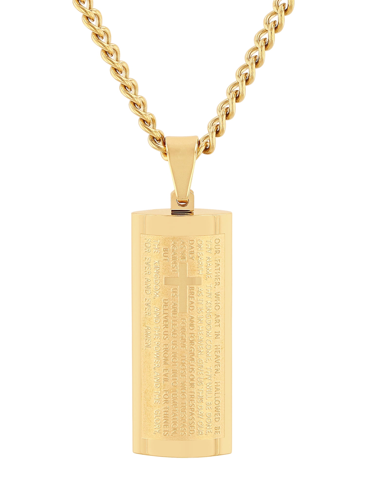 Believe by Brilliance Mens Gold-Tone Stainless Steel The Lord's Prayer Pendant Necklace