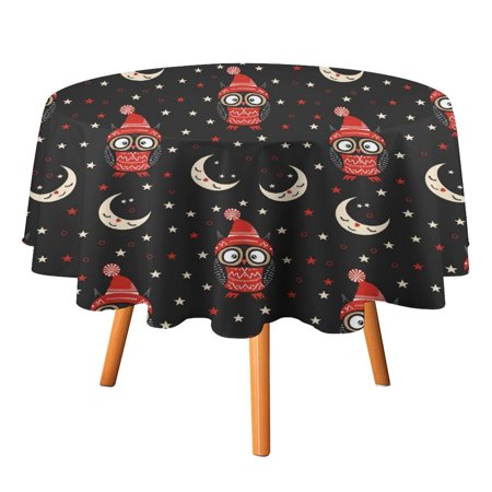 

JINGDS Halloween Owl In Pajamas-743 Round Table Cloth Halloween Tablecloth Thanksgiving Day Table Cloth Round Cover Circle Tablecloth for Halloween Thanksgiving Fall Party