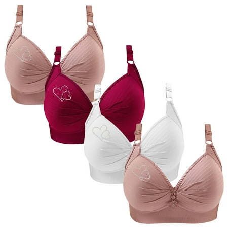 Clearance TOUMENY Comfortable Bras for Women Nude Bra 4PC Woman s Printing Gathered Together Large Size Daily Bra Underwear No Rims