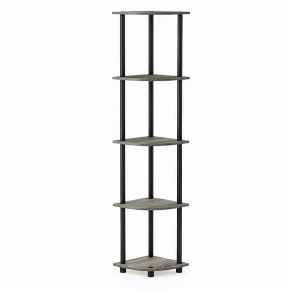 99811GYW-BK Turn-N-Tube 5 Tier Corner Display Rack Multipurpose Shelving Unit, French Oak Grey & Black - 57.7 x 11.6 x 11.6 in.