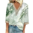 thumbnail image 2 of ICHUANYI Clearance Fashion Women's Summer V-Neck 3/4 Sleeve Lace Print Casual T-shirt Blouse(Green, M) ICHUANYI WER2023081014644, 2 of 5