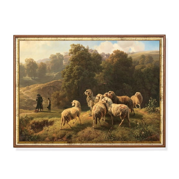 Antique Sheep and Shepherd Landscape Art Print Poster, Size 8x12 UNFFRAMED F03.1.7l658