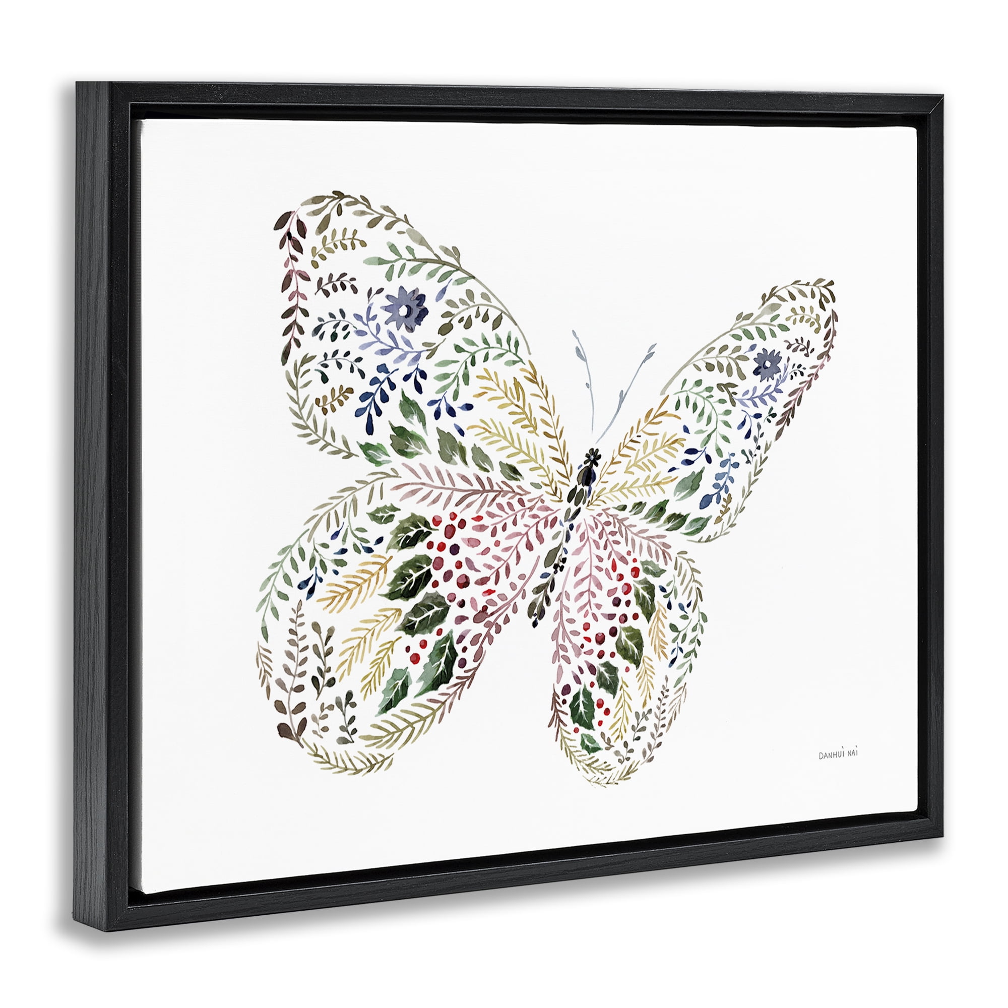 Stupell Industries Floral Nature Butterfly Animals Painting Black Floater Framed Canvas Art Print Wall Art, 31 x 25
