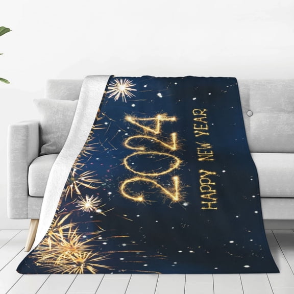 Rateoe Happy New Year 2024 (3) Print Fuzzy Fleece Throw Blanket Extra Large,Super Soft,Fluffy and Warm Blankets for Couch,Bed,All Season Use (40"x30")