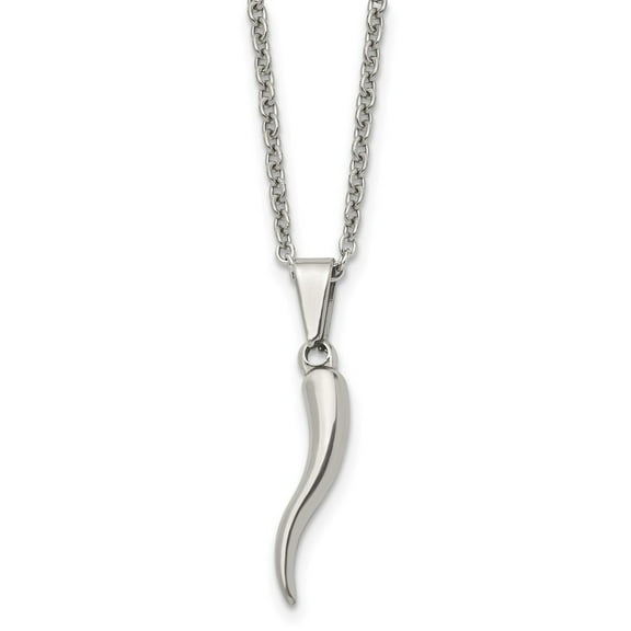 Diamond2Deal Stainless Steel Polished Italian Horn Pendant on a Cable Chain Necklace for Men 22"