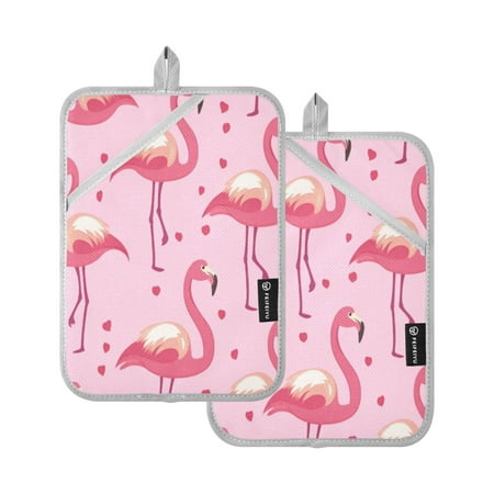 

Pot Holders Set of 2 Heat Resistant Potholders for Kitchen Easy Grip Oven Mitts for Microwave Oven Baking Kitchen BBQ Pink Flamingo Pattern