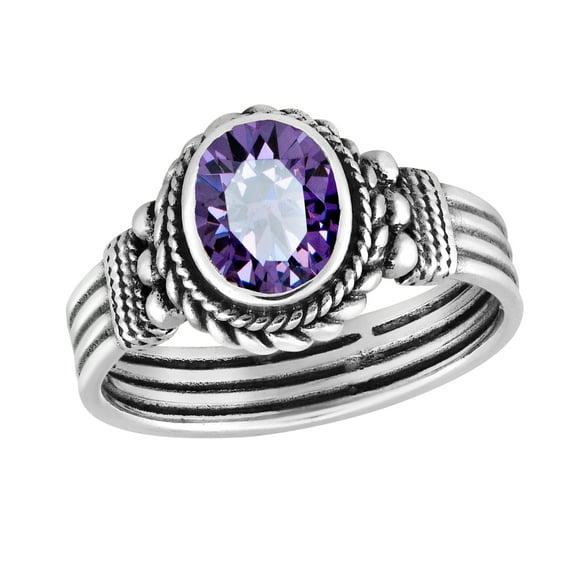 Striking Bali Inspired Amethyst Oval Cubic Zirconia on Sterling Silver Ring-6