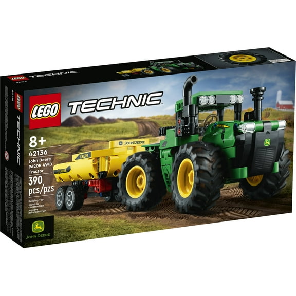 LEGO Technic John Deere 9620R 4WD Tractor Toy 42136 Building Toy - Collectible Model with Trailer, Featuring Realistic Details, Construction Farm Toy for Kids Ages 8 