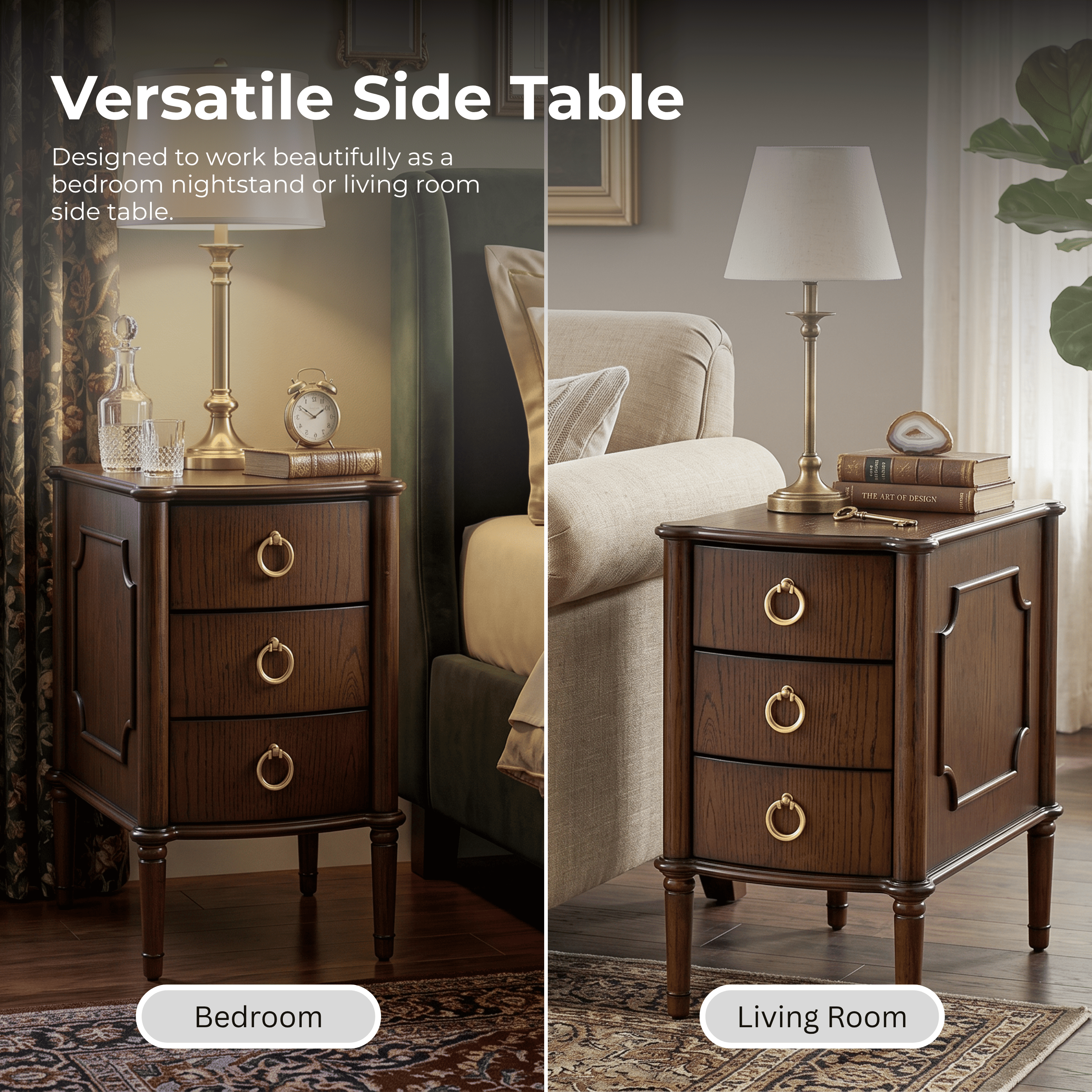 Furniture of America Ivera Modern Wood 3-Drawer Nightstand with Tapered Legs, Oak