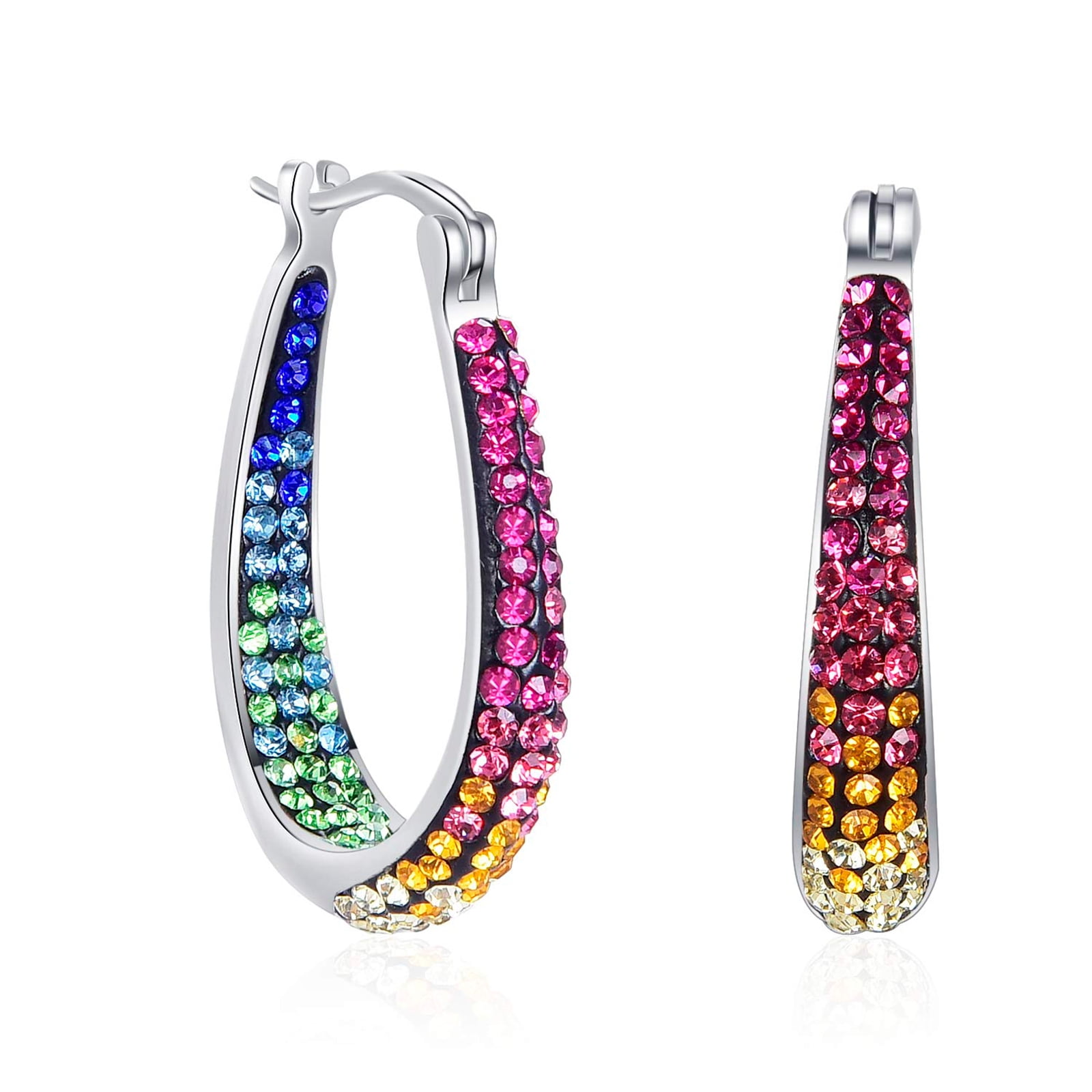 Crystal Hoop Earrings Fashion Inside Out Crystal Paved Oval Shape Hoop