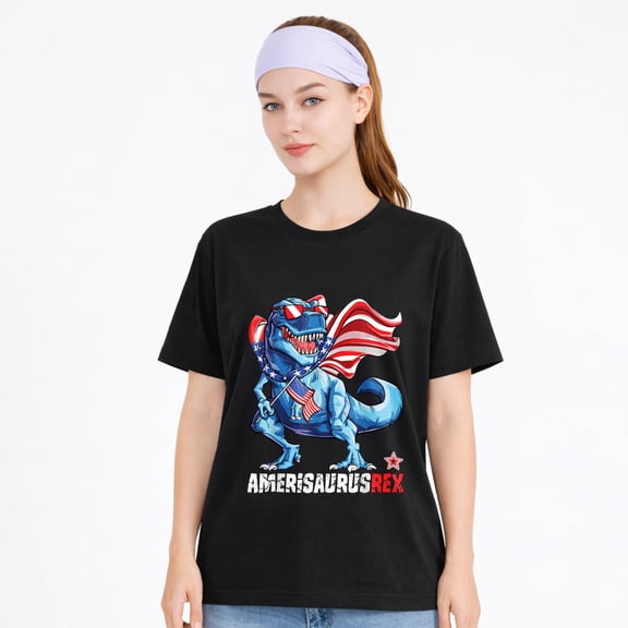 Patriotic Dinosaur July 4th Unisex Tyrannosaurus Rex Fun T-Shirt