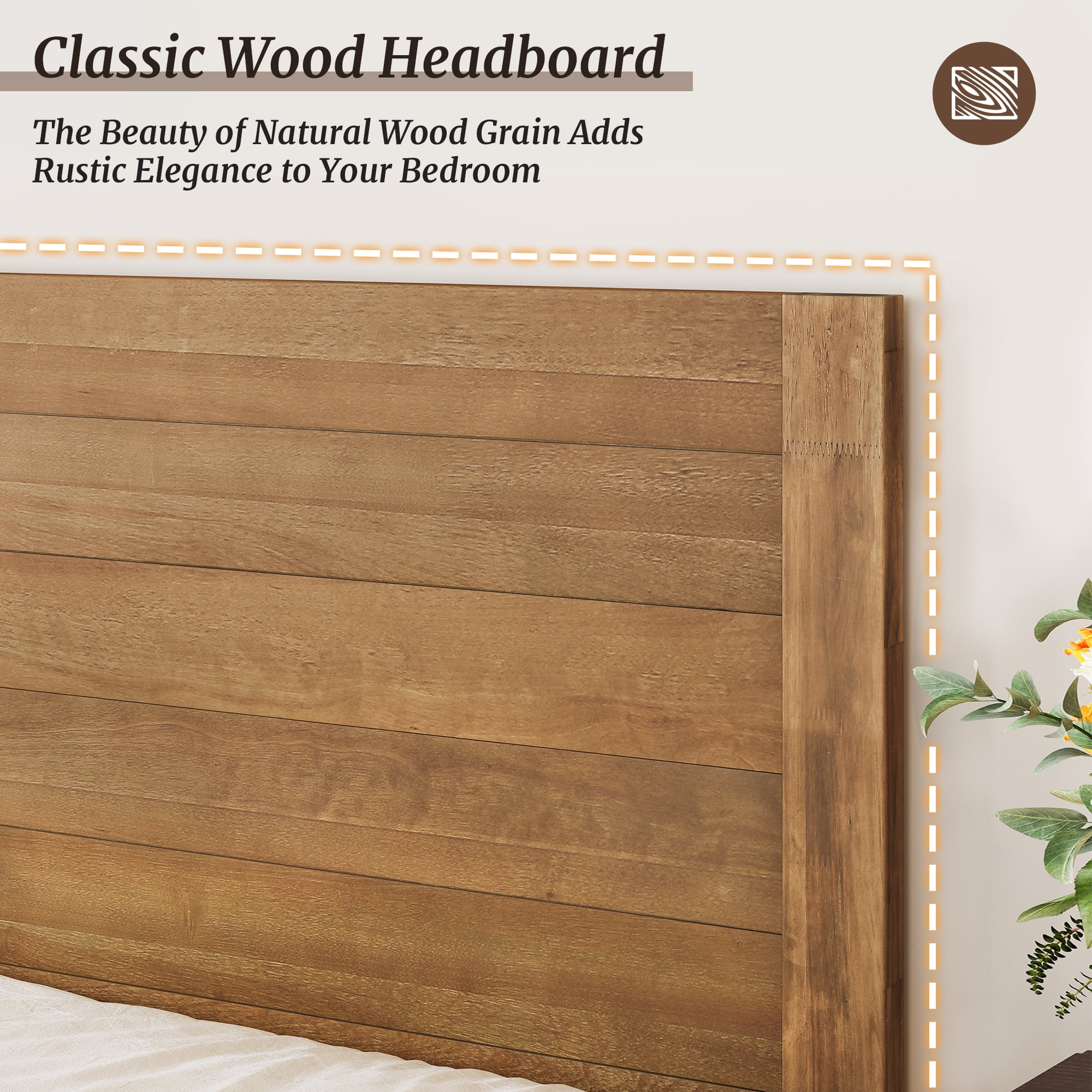 DYCANPO Queen Bed Frame with Headboard, Acacia Wood Platform, Non-Slip&Without Noise, Dark Wood