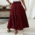 thumbnail image 6 of Women’s High Waist Maxi Skirt with Smocked Elastic Waistband and Tiered A Line Silhouette Casual Long Skirt with Pockets Wine M, 6 of 7
