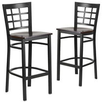 Flash Furniture 2 Pk. HERCULES Series Black Window Back Metal Restaurant Barstool - Walnut Wood Seat