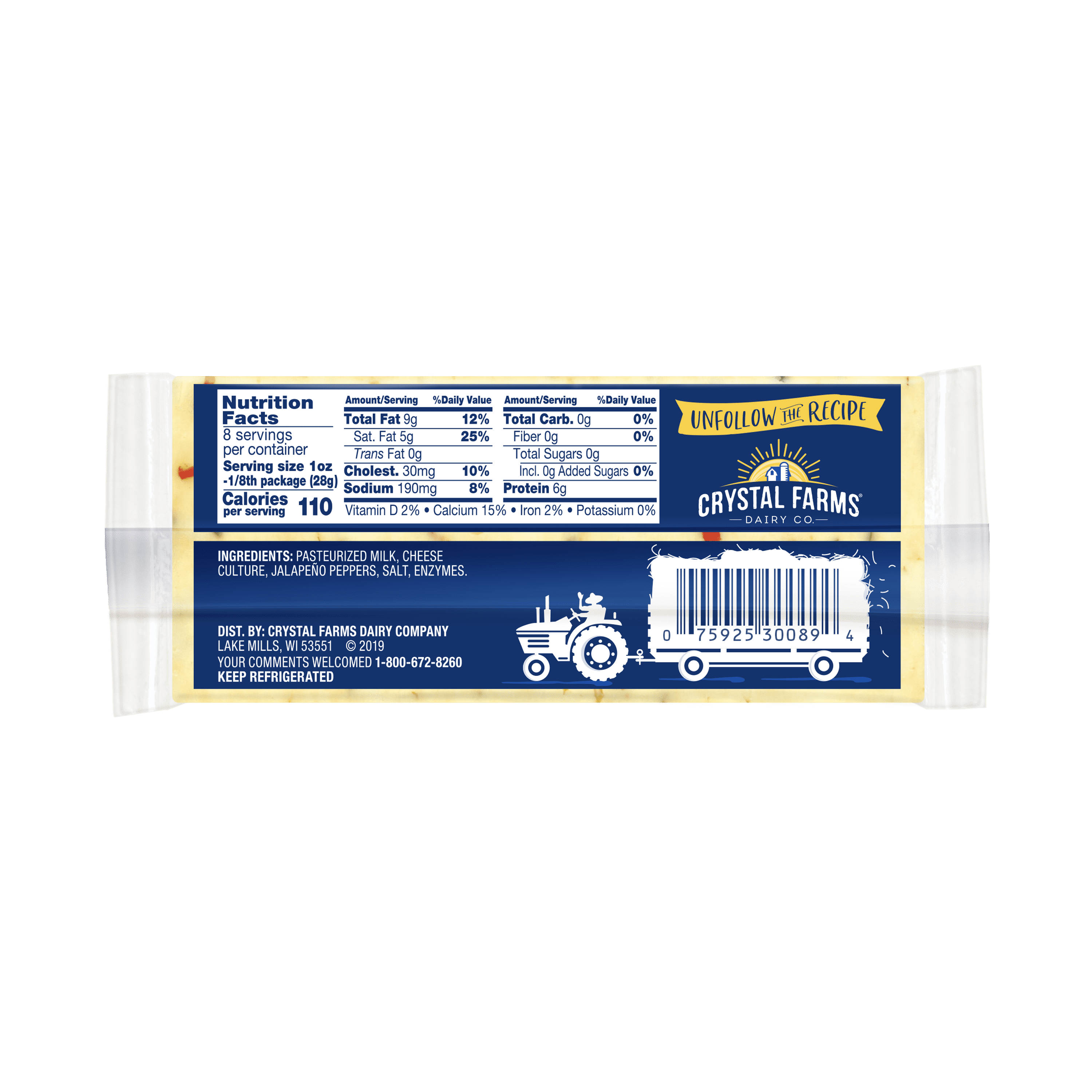 Crystal Farms Pepper Jack Cheese, 8 oz.
