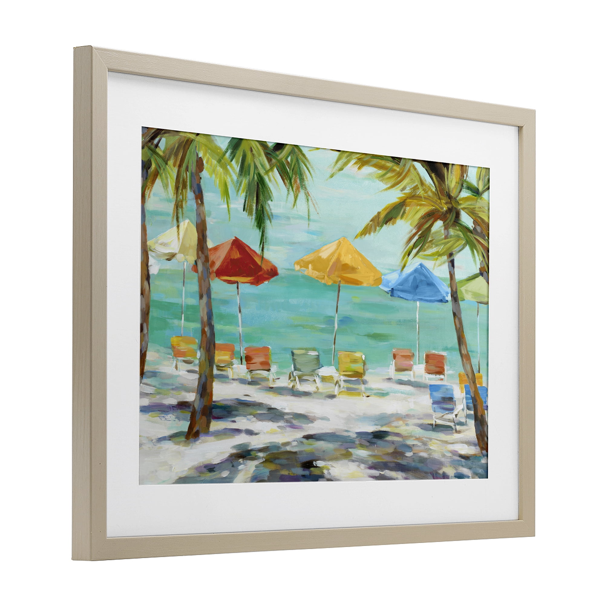 Stupell Industries Umbrellas Under the Palms Birch Framed Print Under Glass, design by Lorenzo Collective